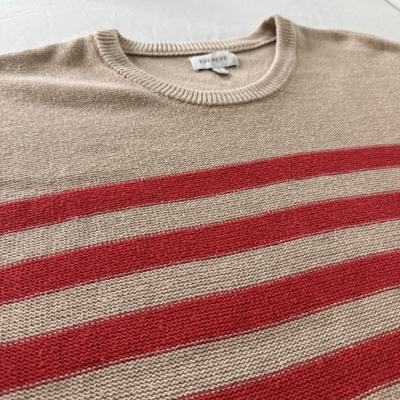 Evereve Jane Pullover Beige Red Cotton Knit Boxy Sweater Top Women's Large Beach - Picture 8 of 9
